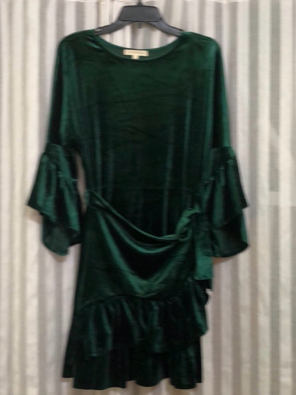 Hot & Delicious Deep Green Velvet Ruffle Tie-Waist Dress